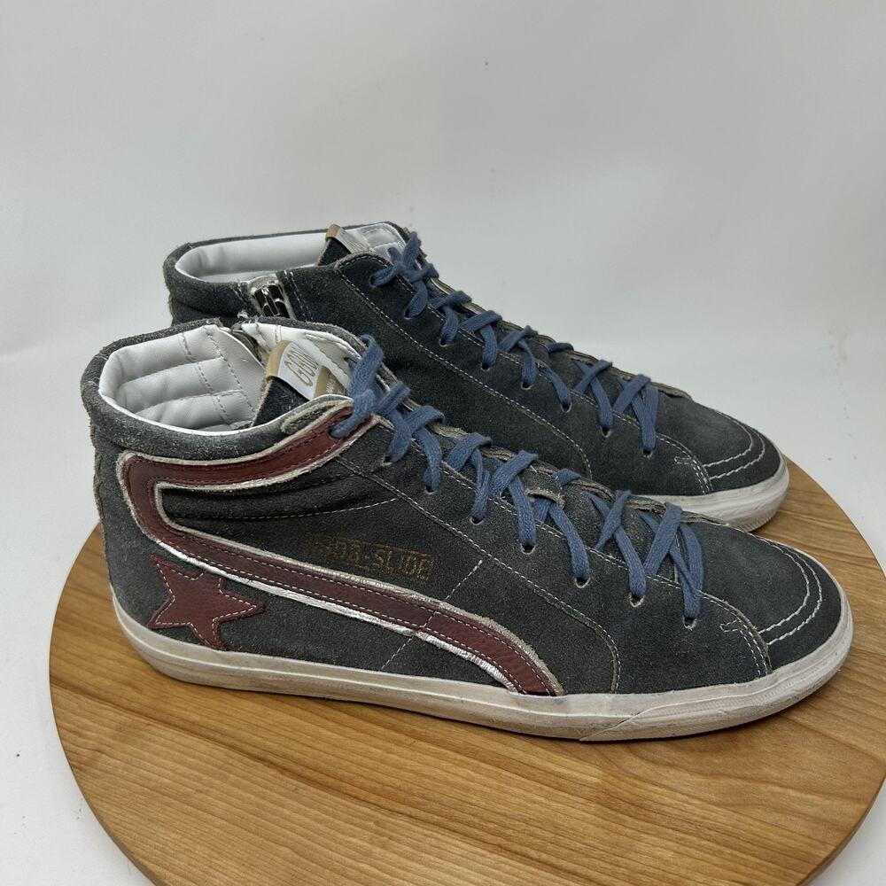 Golden Goose Shoes Mens 9 Slide Gray Suede High Top Zip Sneakers Italy Luxury